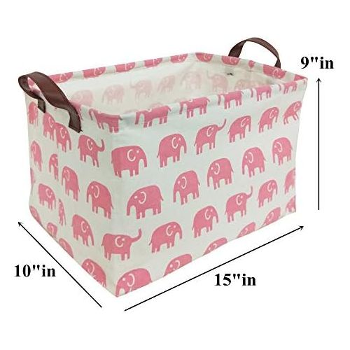  [아마존베스트]HIYAGON Rectangular Storage Box Basket for Baby, Kids or Pets - Fabric Collapsible Storage Bin for Organizing Toys,Nursery Basket,Clothing,Books, Gift Baskets (Pink Elephant)