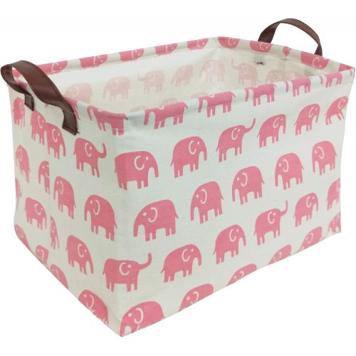  [아마존베스트]HIYAGON Rectangular Storage Box Basket for Baby, Kids or Pets - Fabric Collapsible Storage Bin for Organizing Toys,Nursery Basket,Clothing,Books, Gift Baskets (Pink Elephant)