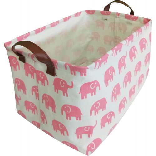  [아마존베스트]HIYAGON Rectangular Storage Box Basket for Baby, Kids or Pets - Fabric Collapsible Storage Bin for Organizing Toys,Nursery Basket,Clothing,Books, Gift Baskets (Pink Elephant)