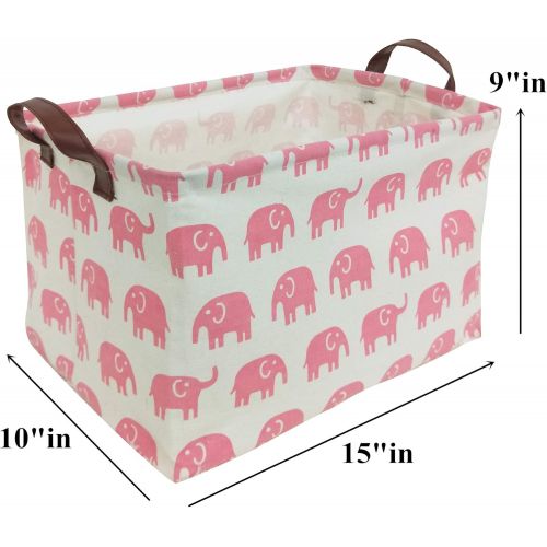  [아마존베스트]HIYAGON Rectangular Storage Box Basket for Baby, Kids or Pets - Fabric Collapsible Storage Bin for Organizing Toys,Nursery Basket,Clothing,Books, Gift Baskets (Pink Elephant)