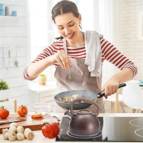  HJHJ multi purpose kettle Whistling Tea kettle Stainless Steel 3L Tea Pot Water kettle Wood Pattern Handlewith Whistle Induction Cooker Stove Teapot Cooking Tools gift (Color : Brown)