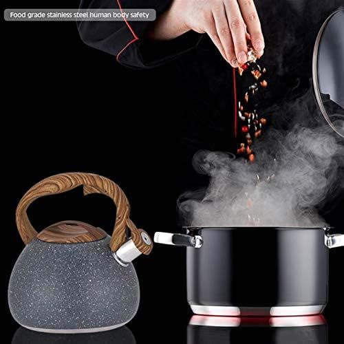  HJHJ multi purpose kettle Whistling Tea kettle Stainless Steel 3L Tea Pot Water kettle Wood Pattern Handlewith Whistle Induction Cooker Stove Teapot Cooking Tools gift (Color : Brown)