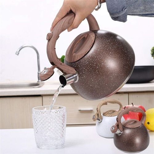  HJHJ multi purpose kettle Whistling Tea kettle Stainless Steel 3L Tea Pot Water kettle Wood Pattern Handlewith Whistle Induction Cooker Stove Teapot Cooking Tools gift (Color : Brown)