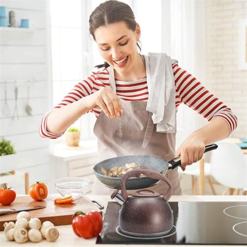  HJHJ multi purpose kettle Whistling Tea kettle Stainless Steel 3L Tea Pot Water kettle Wood Pattern Handlewith Whistle Induction Cooker Stove Teapot Cooking Tools gift (Color : Brown)