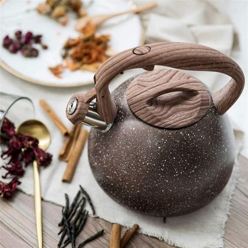  HJHJ multi purpose kettle Whistling Tea kettle Stainless Steel 3L Tea Pot Water kettle Wood Pattern Handlewith Whistle Induction Cooker Stove Teapot Cooking Tools gift (Color : Brown)