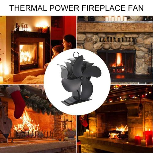  HJK Newly Upgrade Stove Fan with Magnetic Thermometer, 4 Blade Upgrade Heat Powered Stove Fireplace Fan for Wood Burning Stove Eco Friendly and Efficient Fan