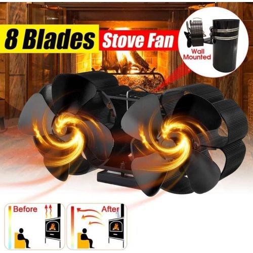  HJK 8 Blades Wood Stove Fan, Auto Sensing Silent Heat Powered Fan, Flue Pipe Hanging Fireplace Fan of Wood/Log Burner/Fireplace, Silent and Eco Friendly