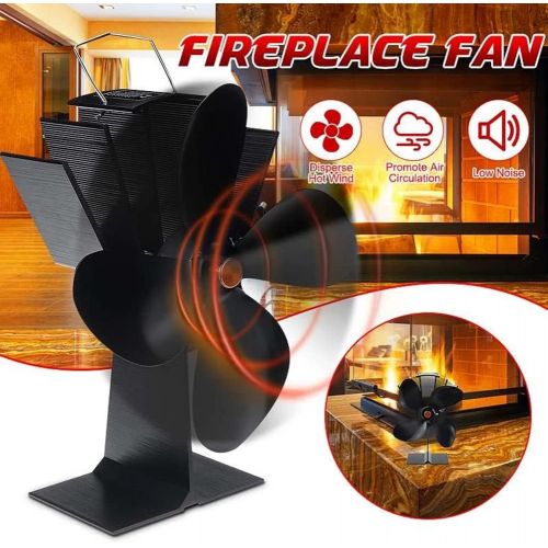  HJK Wood Stove Fan, 4 Blade Fireplace Fan for Wood Burning Stove, Auto Sensing Silent Heat Powered Fan with Magnetic Thermometer, Wood Stove Accessories, Circulating Warm Air