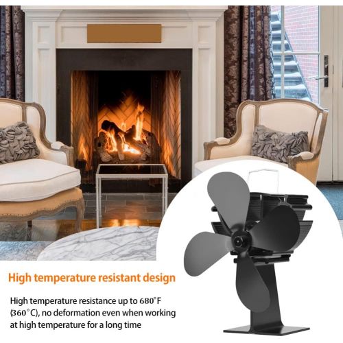  HJK Wood Stove Fan, 4 Blade Fireplace Fan for Wood Burning Stove, Auto Sensing Silent Heat Powered Fan with Magnetic Thermometer, Wood Stove Accessories, Circulating Warm Air