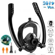 HJKB [Newest Version Full Face Snorkel Mask with Dual Free Breathing System- 180 Degrees Panoramic View - Detachable GoPro Mount - Anti-Fog Anti-Leak for Adults & Kids