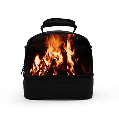  HJKI Fireplace fire flame stove warm hot explosion burner wood Lunch bag picnic bag sundries bag shopping bag double storage bag kitchen family