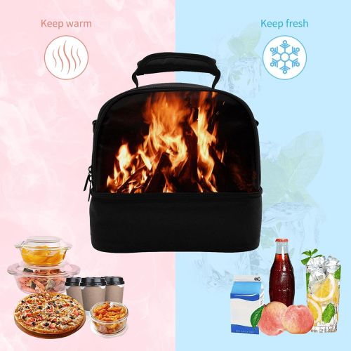  HJKI Fireplace fire flame stove warm hot explosion burner wood Lunch bag picnic bag sundries bag shopping bag double storage bag kitchen family