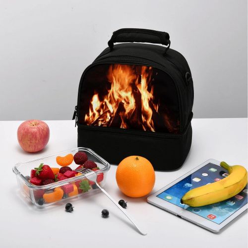  HJKI Fireplace fire flame stove warm hot explosion burner wood Lunch bag picnic bag sundries bag shopping bag double storage bag kitchen family