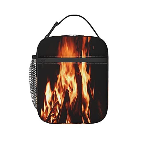  HJKI Fireplace fire flame stove warm hot explosion burner wood Large soft Lunchbag Tote Bag Insulated Lunch Bag Box Container Organizer for Men, Womeni¼CELeakproofi¼CEEasy to clean