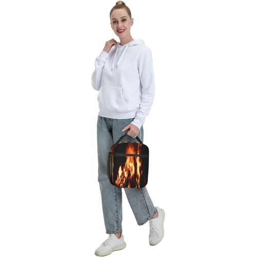  HJKI Fireplace fire flame stove warm hot explosion burner wood Large soft Lunchbag Tote Bag Insulated Lunch Bag Box Container Organizer for Men, Womeni¼CELeakproofi¼CEEasy to clean