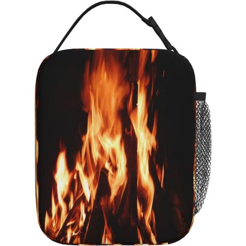  HJKI Fireplace fire flame stove warm hot explosion burner wood Large soft Lunchbag Tote Bag Insulated Lunch Bag Box Container Organizer for Men, Womeni¼CELeakproofi¼CEEasy to clean