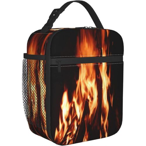  HJKI Fireplace fire flame stove warm hot explosion burner wood Large soft Lunchbag Tote Bag Insulated Lunch Bag Box Container Organizer for Men, Womeni¼CELeakproofi¼CEEasy to clean