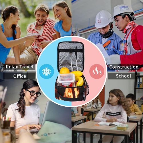  HJKI Fireplace fire flame stove warm hot explosion burner wood Large soft Lunchbag Tote Bag Insulated Lunch Bag Box Container Organizer for Men, Womeni¼CELeakproofi¼CEEasy to clean