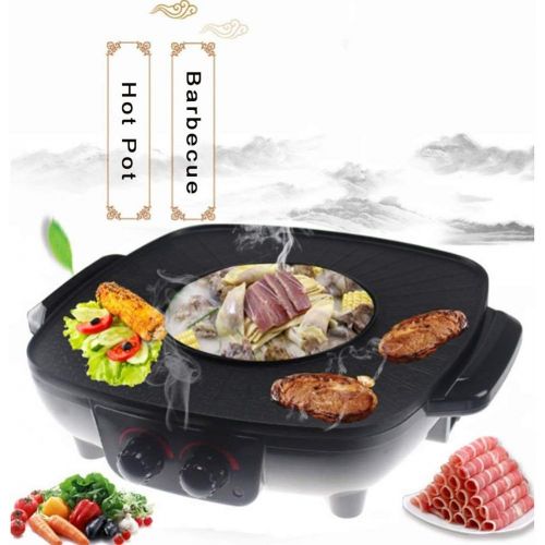  [아마존베스트]HJSGXXN Barbecue Hot Pot Double Pot Korean Thai Integrated Cooking Pot Multifunctional Electric Hot Pot Electric Barbecue Baking Tray