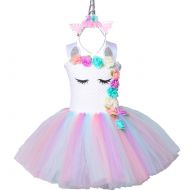 HJTT Pastel Unicorn Tutu Dress for Girls Kids Birthday Party Unicorn Costume Outfit with Headband Size 2T 3T 4T 5T 6T 7T 8T