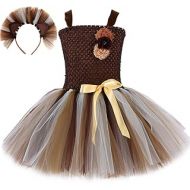 HJTT Brown Lion Tutu Dress for Girls Birthday Party Animal Costume with Headband Outfit Tulle 1-8 Years
