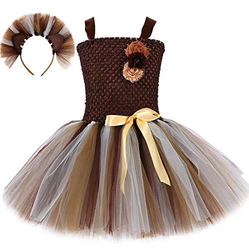  할로윈 용품HJTT Brown Lion Tutu Dress for Girls Birthday Party Animal Costume with Headband Outfit Tulle 1-8 Years