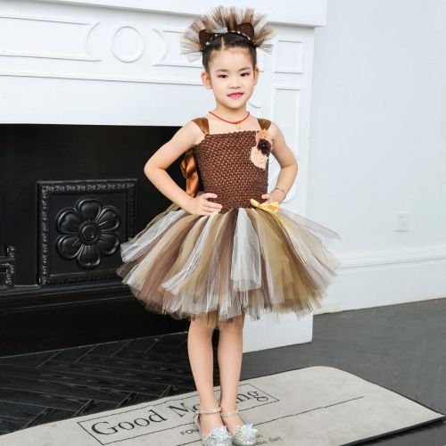  할로윈 용품HJTT Brown Lion Tutu Dress for Girls Birthday Party Animal Costume with Headband Outfit Tulle 1-8 Years