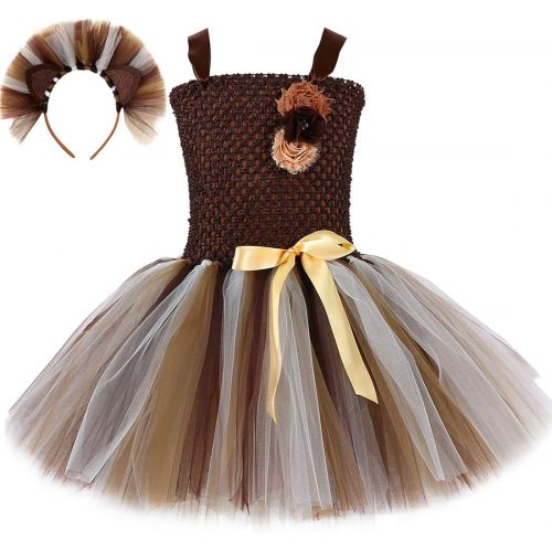  할로윈 용품HJTT Brown Lion Tutu Dress for Girls Birthday Party Animal Costume with Headband Outfit Tulle 1-8 Years