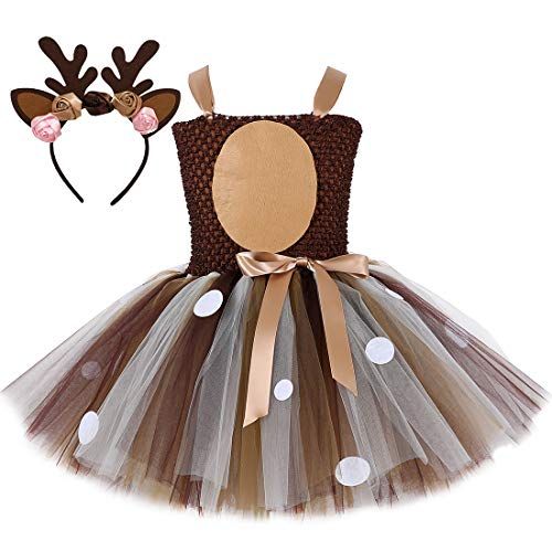  할로윈 용품HJTT Deer Tutu Dress for Girls Birthday Party Animal Costume with Headband Outfit Tulle 1-8 Years