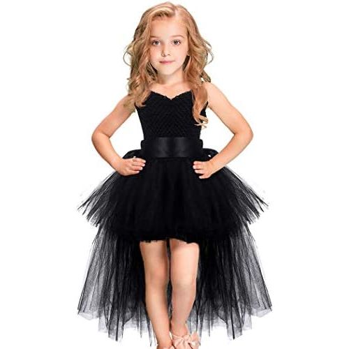  할로윈 용품HJTT Girls Tutu Dress with Train Handmade V-Neck Tulle Evening Wedding Birthday Party Dresses for Kids Ball Gown