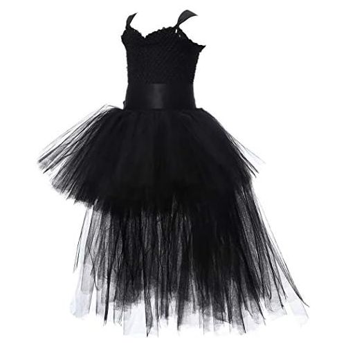  할로윈 용품HJTT Girls Tutu Dress with Train Handmade V-Neck Tulle Evening Wedding Birthday Party Dresses for Kids Ball Gown