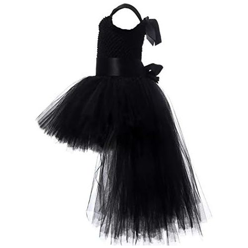  할로윈 용품HJTT Girls Tutu Dress with Train Handmade V-Neck Tulle Evening Wedding Birthday Party Dresses for Kids Ball Gown