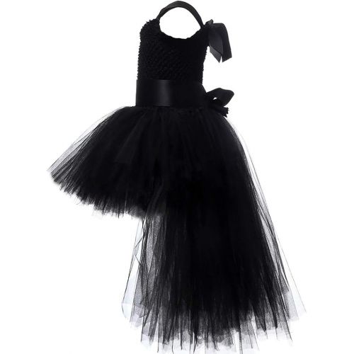  할로윈 용품HJTT Girls Tutu Dress with Train Handmade V-Neck Tulle Evening Wedding Birthday Party Dresses for Kids Ball Gown