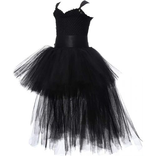  할로윈 용품HJTT Girls Tutu Dress with Train Handmade V-Neck Tulle Evening Wedding Birthday Party Dresses for Kids Ball Gown