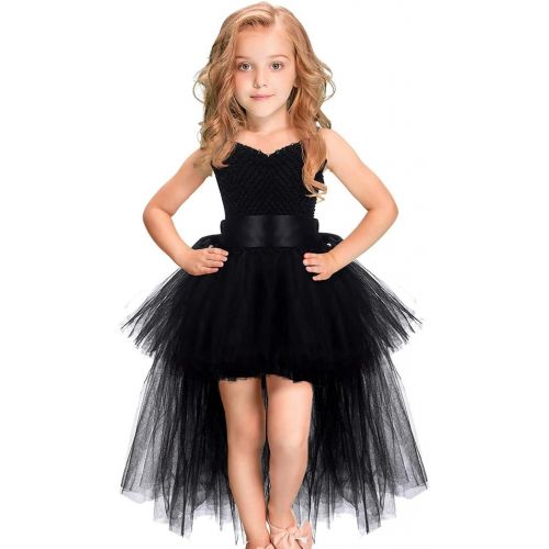  할로윈 용품HJTT Girls Tutu Dress with Train Handmade V-Neck Tulle Evening Wedding Birthday Party Dresses for Kids Ball Gown