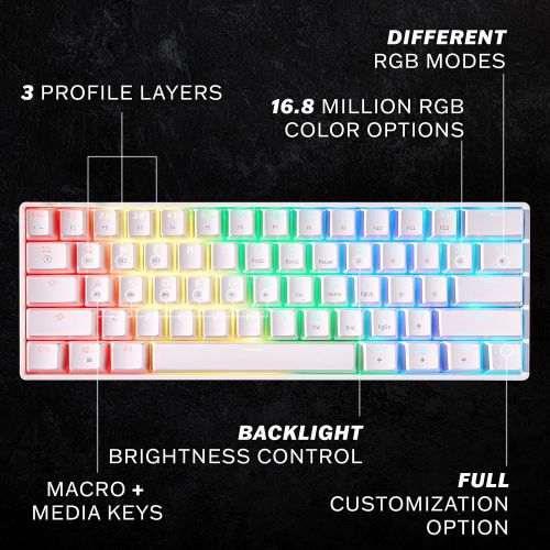  [아마존베스트]HK Gaming GK61 Mechanical Gaming Keyboard - 61 Keys Multi Color RGB Illuminated LED Backlit Wired Programmable for PC/Mac Gamer (Gateron Optical Yellow, White)