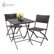 HL Patio Resin Rattan Steel Folding Bistro Set, Parma Style, All Weather Resistant Resin Wicker, 5 PCS/3PCS Set of Foldable Table and Chairs, Color Espresso Brown, 3-Year Warranty,