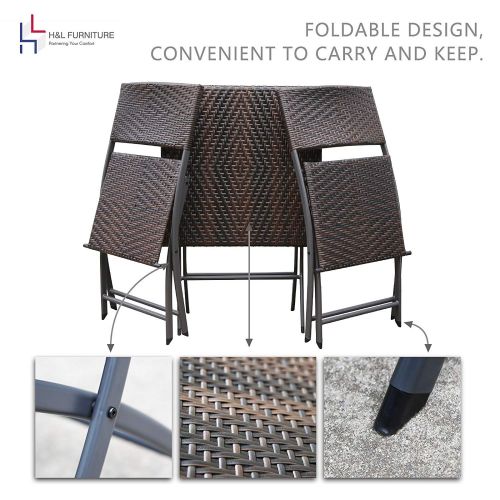  HL Patio Resin Rattan Steel Folding Bistro Set, Parma Style, All Weather Resistant Resin Wicker, 5 PCS/3PCS Set of Foldable Table and Chairs, Color Espresso Brown, 3-Year Warranty,