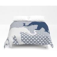 HLBhomedesigns Elephant Duvet Cover, Bedroom Decor, Home Decor, Elephant Bedding, Comforter Cover, Navy White Bedding