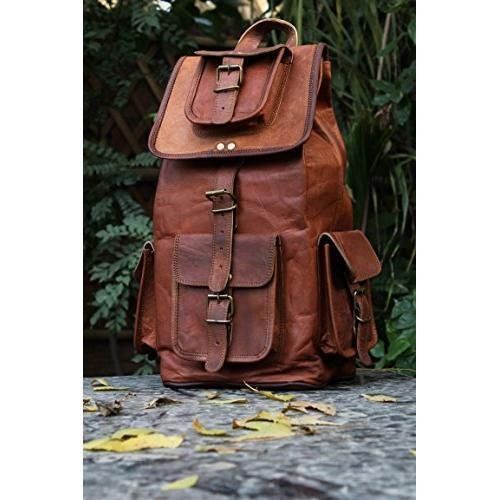 HLC Genuine Leather Retro Rucksack Backpack College Bag,school Picnic Bag Travel