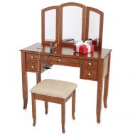 HLC Charlotte 2-Piece Vanity Set with Power Strip and USB in Walnut