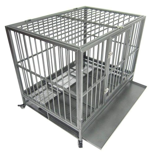  HLCWTOY 42 Heavy Duty Dog Cage Crate Kennel Metal Pet Playpen Portable with Tray Silver