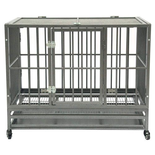  HLCWTOY 42 Heavy Duty Dog Cage Crate Kennel Metal Pet Playpen Portable with Tray Silver