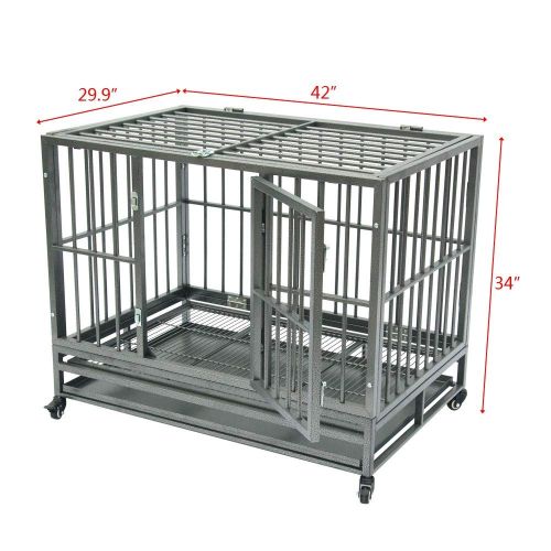  HLCWTOY 42 Heavy Duty Dog Cage Crate Kennel Metal Pet Playpen Portable with Tray Silver