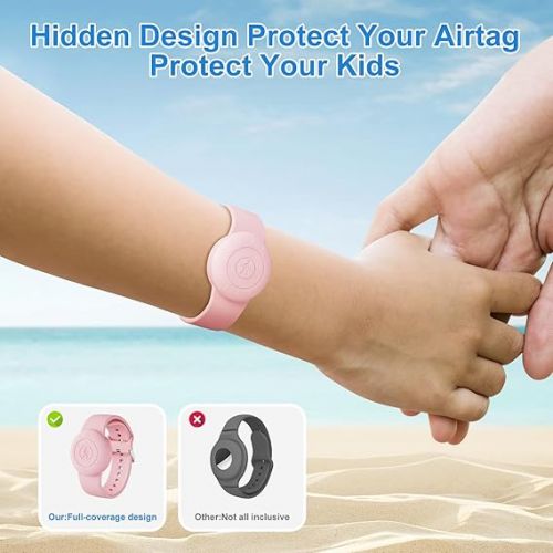  [2Pack] Waterproof AirTag?Bracelet?for Kids Soft Silicone Hidden Air tag Wristband- Lightweight GPS Tracker Holder for Apple AirTag Full Body Protective Watch Band for Child