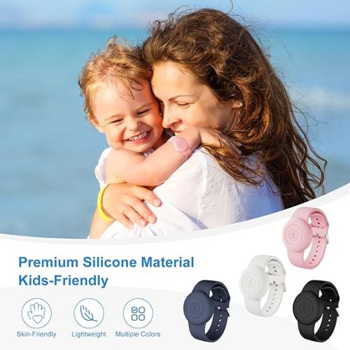  Waterproof AirTag Bracelet for Kids, Airtag Wristband kids,Airtag Watch for Kids Hidden Soft Silicone Lightweight GPS Tracker Holder for Apple AirTag[4Pack]