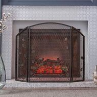 HLR Fireplace Screen Fireplace Spark Protection 3 Panel Arch Fireplace Screen, Wrought Iron Foldable Spark Guard Mesh Baby Safe Proof, for Stove Gas Fire Wood Burning, 105×78cm (Co