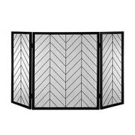 HLR Fireplace Screen Fireplace Spark Protection 3 Panel Large Fire Screen Mesh, Solid Wrought Iron Spark Guard Baby Safe, Foldable Fireplace Fence for Wood Burner/Stove