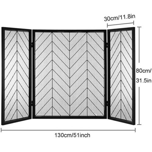  HLR Fireplace Screen Fireplace Spark Protection 3 Panel Large Fire Screen Mesh, Solid Wrought Iron Spark Guard Baby Safe, Foldable Fireplace Fence for Wood Burner/Stove