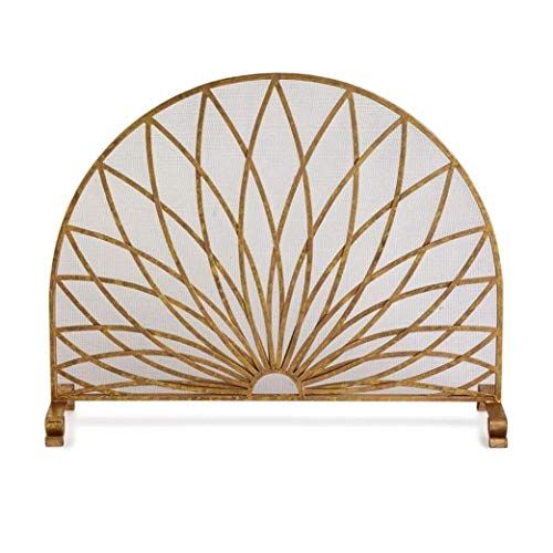  HLR Fireplace Screen Fireplace Screen Large Gold Single Panel, Ornate Wrought Iron Metal Standing Fire Safe Gate, Wood Burning Stove Tools Accessories